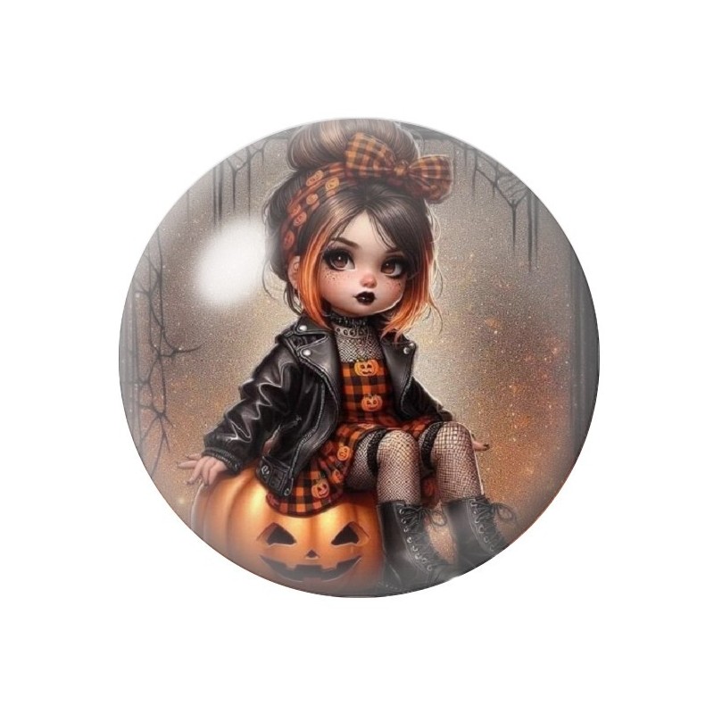 Cabochon en Verre Illustré Petite Fille Halloween 12 à 25mm