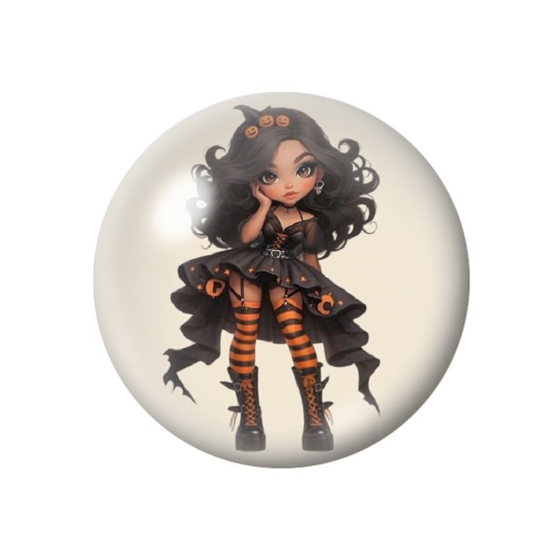Cabochon en Verre Illustré Jeune Fille Halloween 12 à 25mm