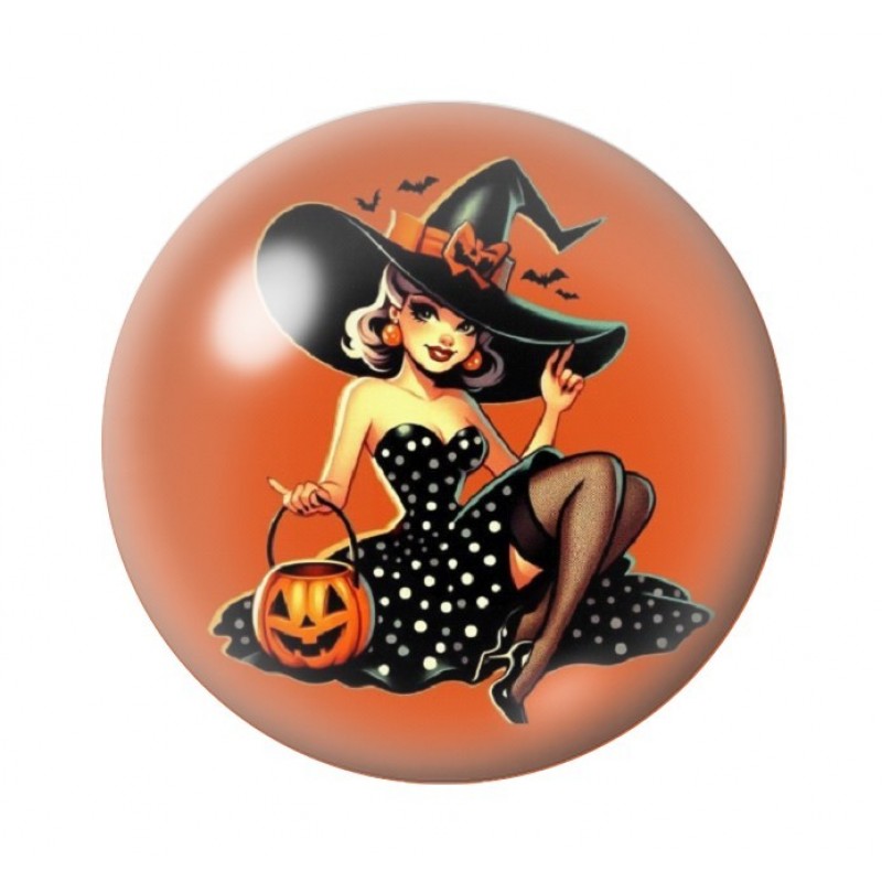 Cabochon en Verre Illustré Pin-Up Halloween 12 à 25mm