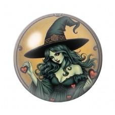 Cabochon en Verre Illustré Sorcière Halloween 12 à 25mm  pour la Création de Bijoux Fantaisie - DIY