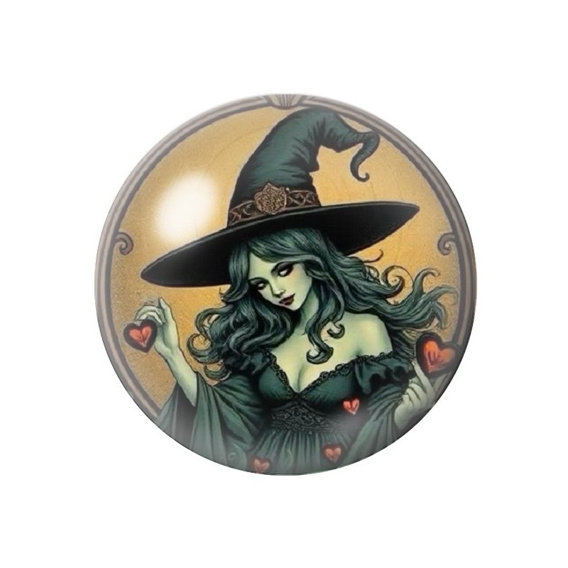 Cabochon en Verre Illustré Sorcière Halloween 12 à 25mm