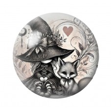 Cabochon en Verre Illustré Petite Sorcière Renard Halloween 12 à 25mm  pour la Création de Bijoux Fantaisie - DIY