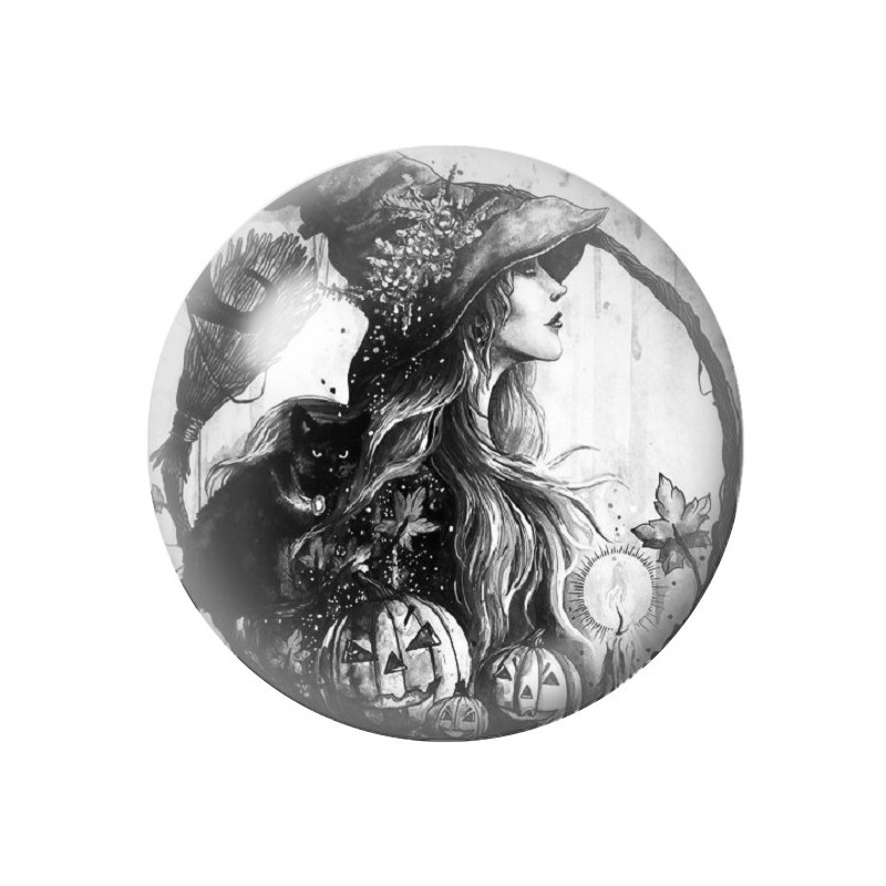 Cabochon en Verre Illustré Sorcière Halloween 12 à 25mm