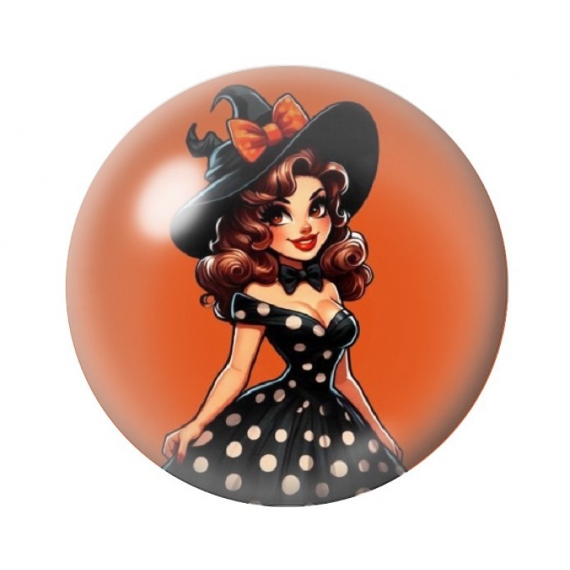 Cabochon en Verre Illustré Pin-Up Halloween 12 à 25mm