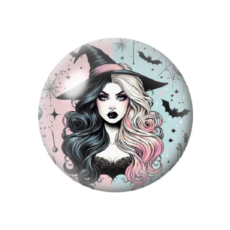 Cabochon en Verre Illustré Sorcière Halloween 12 à 25mm