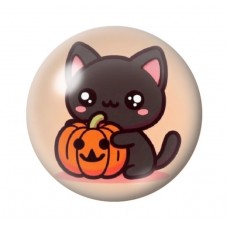 Cabochon en Verre Illustré Chat Citrouille Halloween 12 à 25mm  pour la Création de Bijoux Fantaisie - DIY