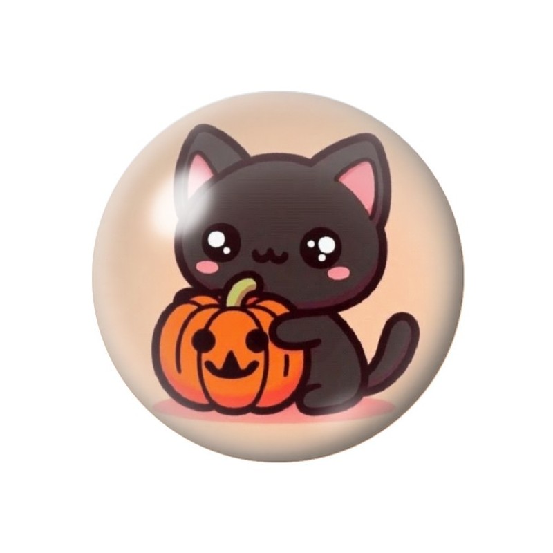 Cabochon en Verre Illustré Chat Citrouille Halloween 12 à 25mm