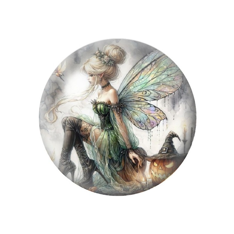 Cabochon en Verre Illustré Fée Halloween 12 à 25mm