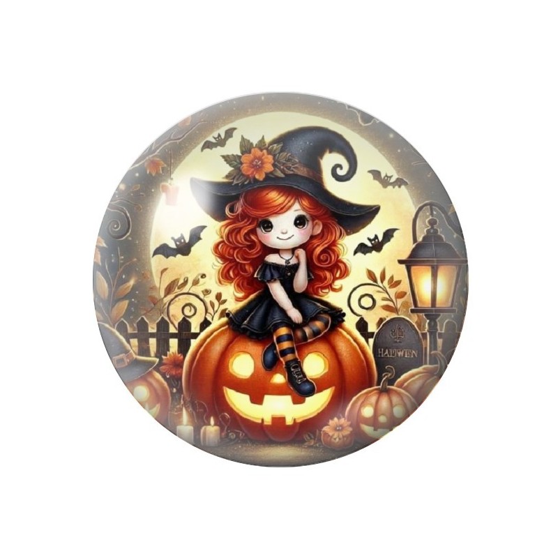 Cabochon en Verre Illustré Petite Sorcière Halloween 12 à 25mm