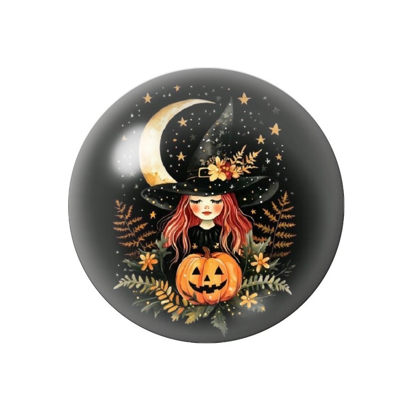 Cabochon en Verre Illustré Sorcière Halloween 12 à 25mm