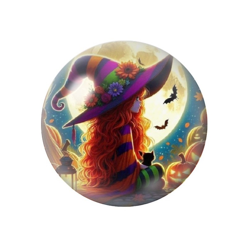 Cabochon en Verre Illustré Sorcière Halloween 12 à 25mm