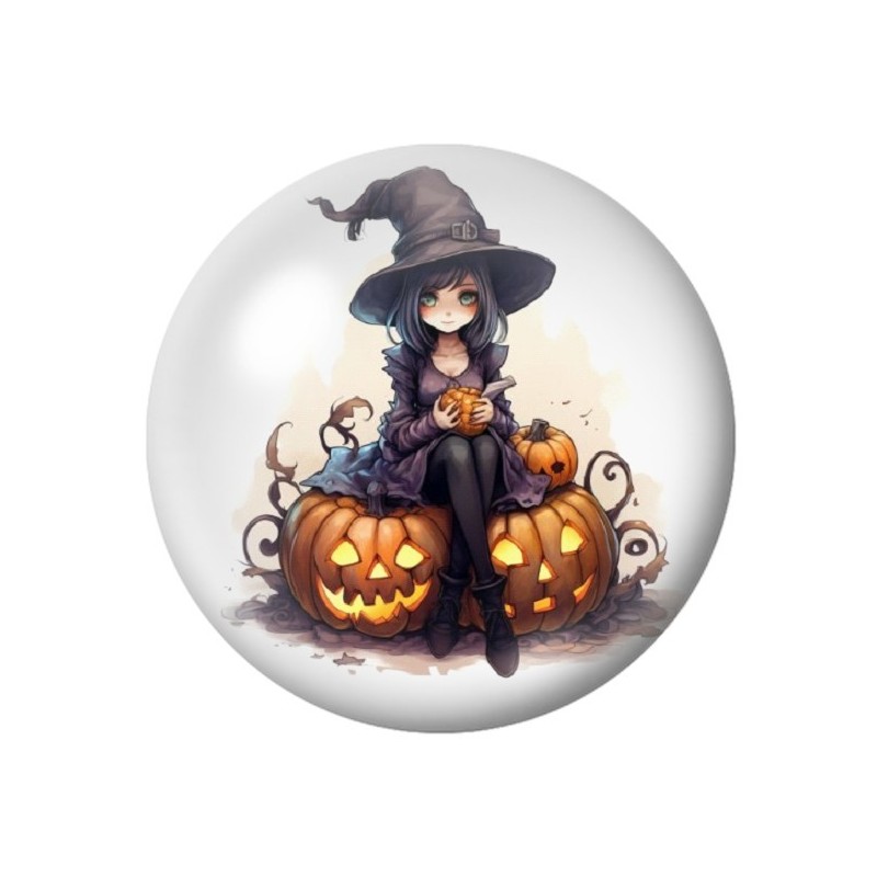 Cabochon en Verre Illustré Sorcière Halloween 12 à 25mm
