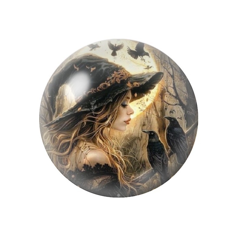 Cabochon en Verre Illustré Sorcière Halloween 12 à 25mm