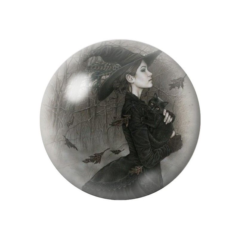 Cabochon en Verre Illustré Sorcière Halloween 12 à 25mm