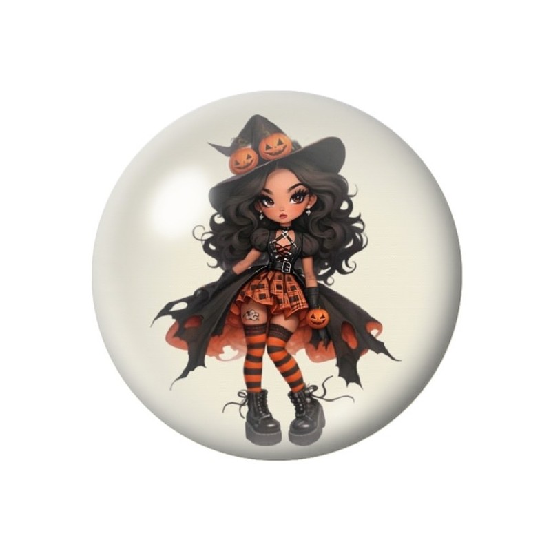 Cabochon en Verre Illustré Sorcière Halloween 12 à 25mm