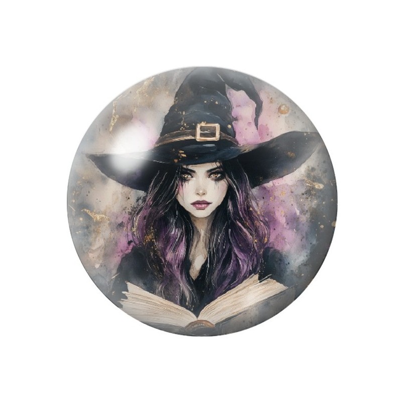 Cabochon en Verre Illustré Sorcière Livre Halloween 12 à 25mm