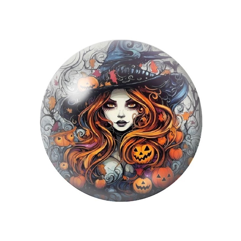 Cabochon en Verre Illustré Sorcière Halloween 12 à 25mm