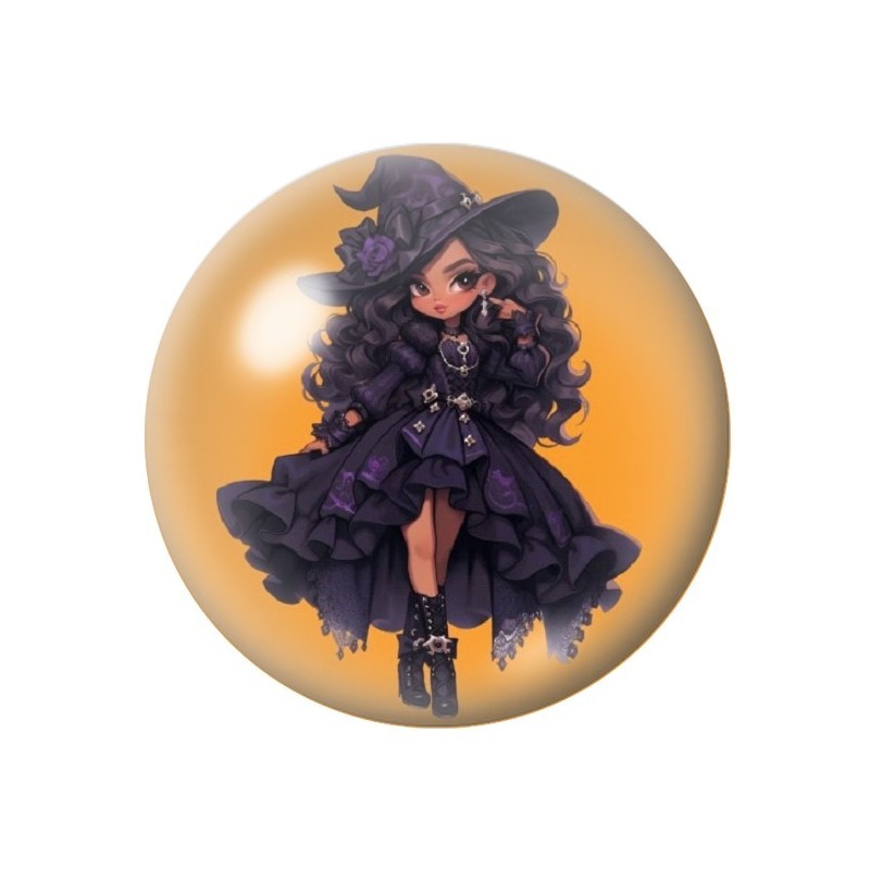 Cabochon en Verre Illustré Sorcière Halloween 12 à 25mm