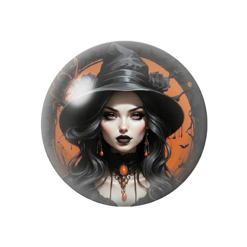Cabochon en Verre Illustré Sorcière Halloween 12 à 25mm