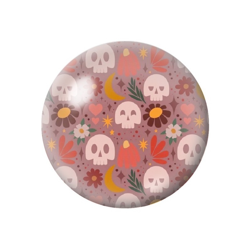 Cabochon en Verre Illustré Tête de Mort Halloween 12 à 25mm