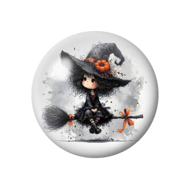 Cabochon en Verre Illustré Petite Sorcière Halloween 12 à 25mm