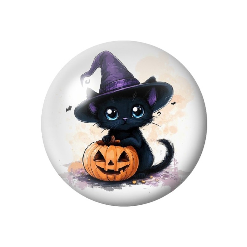 Cabochon en Verre Illustré Chat noir Citrouille Halloween 12 à 25mm