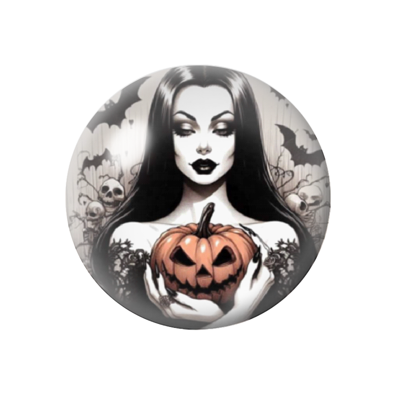 Cabochon en Verre Illustré Morticia Addams Halloween 12 à 25mm