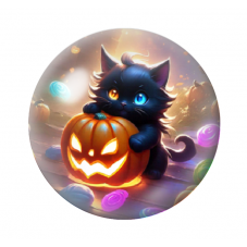 Cabochon en Verre Illustré Chat Noir Citrouille Halloween 12 à 25mm  pour la Création de Bijoux Fantaisie - DIY