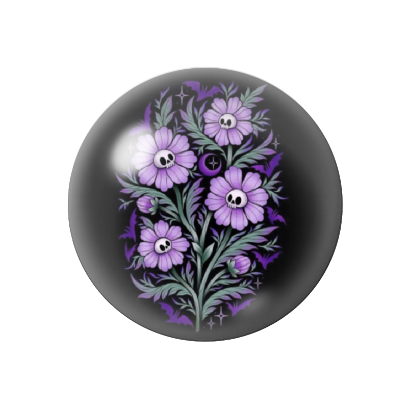 Cabochon en Verre Illustré Fleurs Tête de Mort Halloween 12 à 25mm
