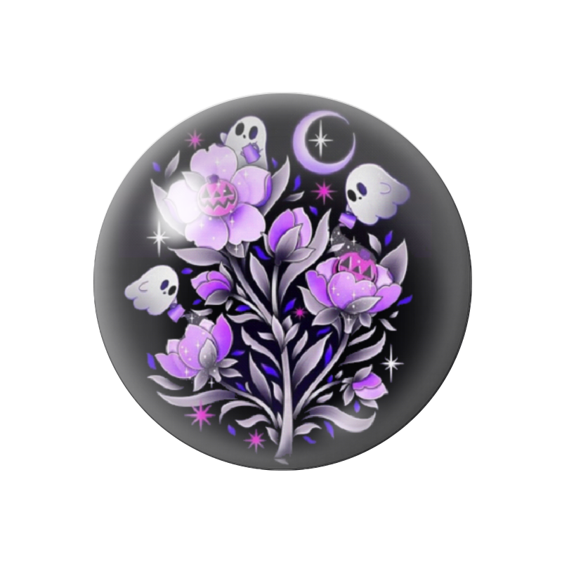 Cabochon en Verre Illustré Fleurs Fantômes Halloween 12 à 25mm