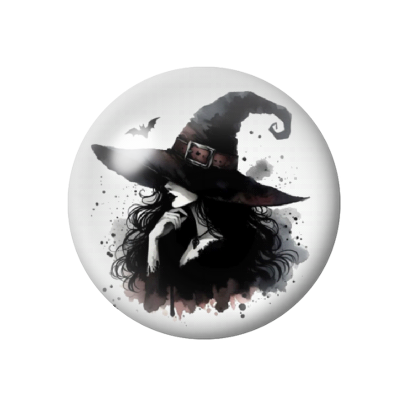 Cabochon en Verre Illustré Sorcière Halloween 12 à 25mm