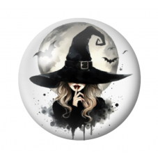 Cabochon en Verre Illustré Sorcière Lune Halloween 12 à 25mm  pour la Création de Bijoux Fantaisie - DIY