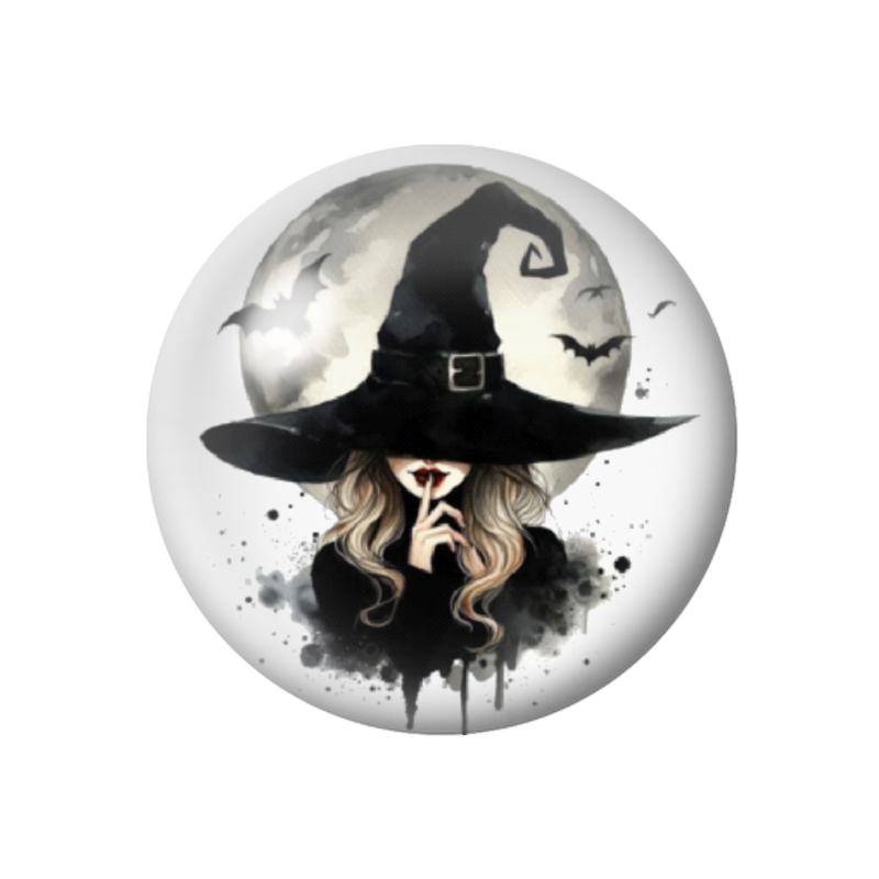 Cabochon en Verre Illustré Sorcière Lune Halloween 12 à 25mm