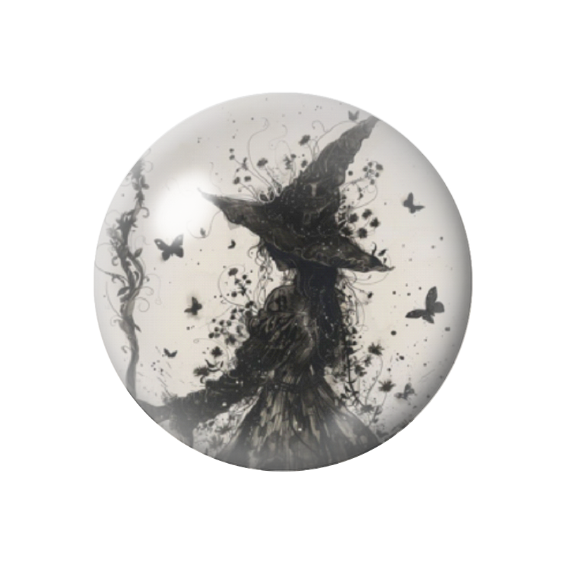 Cabochon en Verre Illustré Sorcière Halloween 12 à 25mm
