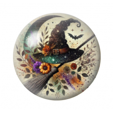 Cabochon en Verre Illustré Chapeau et Balai de Sorcière Halloween 12 à 25mm  pour la Création de Bijoux Fantaisie - DIY