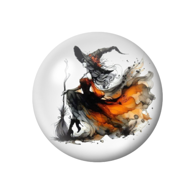Cabochon en Verre Illustré Sorcière Halloween 12 à 25mm