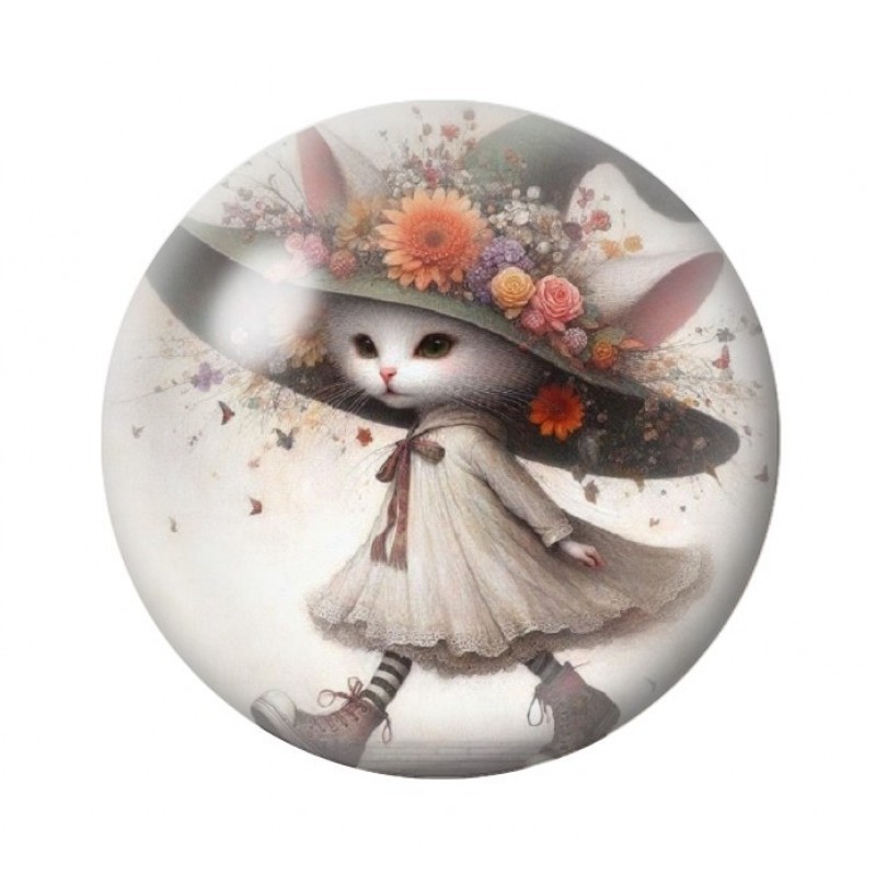 Cabochon en Verre Illustré Chat Sorcière Halloween 12 à 25mm