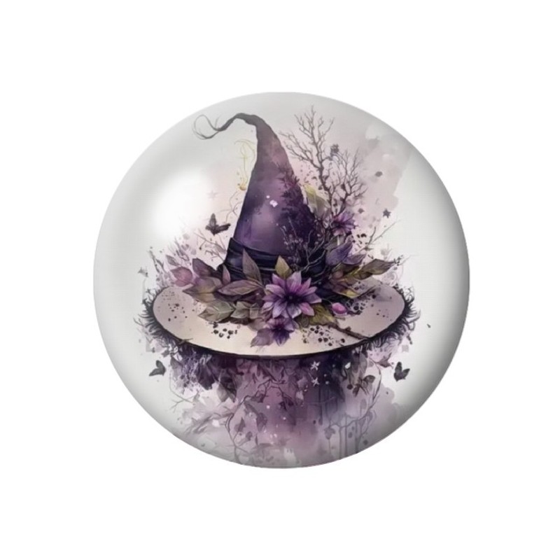 Cabochon en Verre Illustré Chapeau de Sorcière Halloween 12 à 25mm