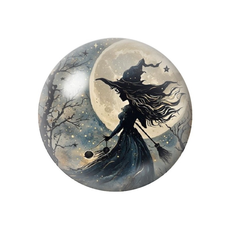 Cabochon en Verre Illustré Sorcière Halloween 12 à 25mm