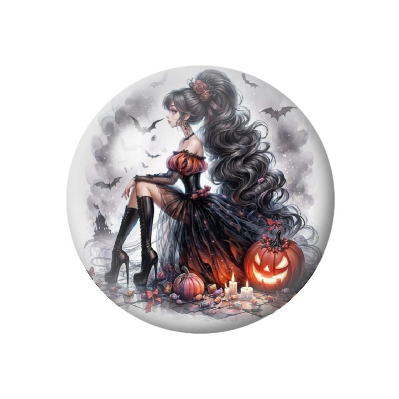 Cabochon en Verre Illustré Sorcière Halloween 12 à 25mm