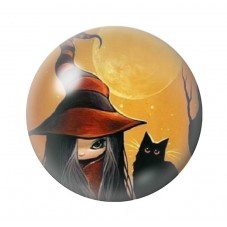 Cabochon en Verre Illustré Petite Sorcière Chat Noir Halloween 12 à 25mm  pour la Création de Bijoux Fantaisie - DIY