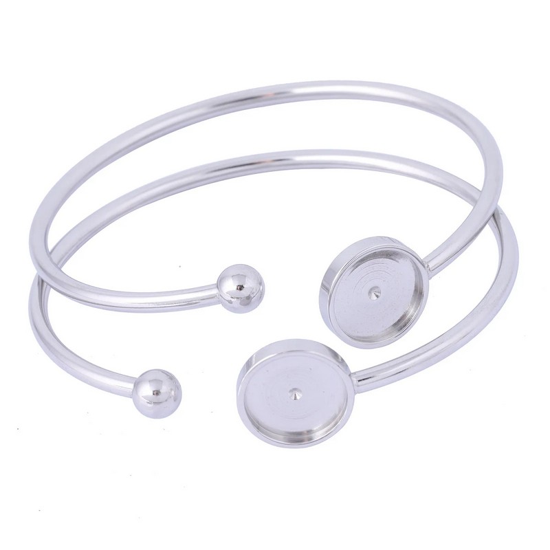 Support Bracelet Argenté en Acier Inoxydable pour Cabochon 12mm