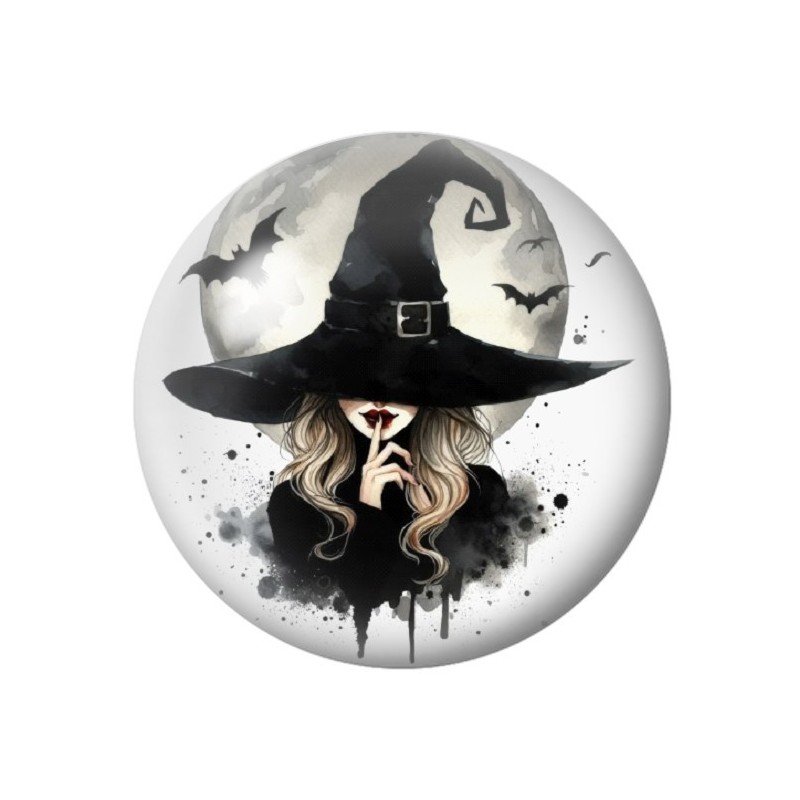 Cabochon en Verre Illustré Sorcière Halloween 12 à 25mm