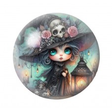 Cabochon en Verre Illustré Sorcière Halloween 12 à 25mm  pour la Création de Bijoux Fantaisie - DIY