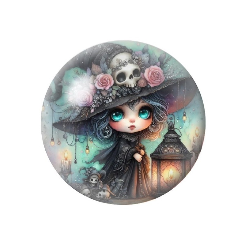Cabochon en Verre Illustré Sorcière Halloween 12 à 25mm