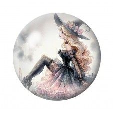 Cabochon en Verre Illustré Sorcière Halloween 12 à 25mm  pour la Création de Bijoux Fantaisie - DIY