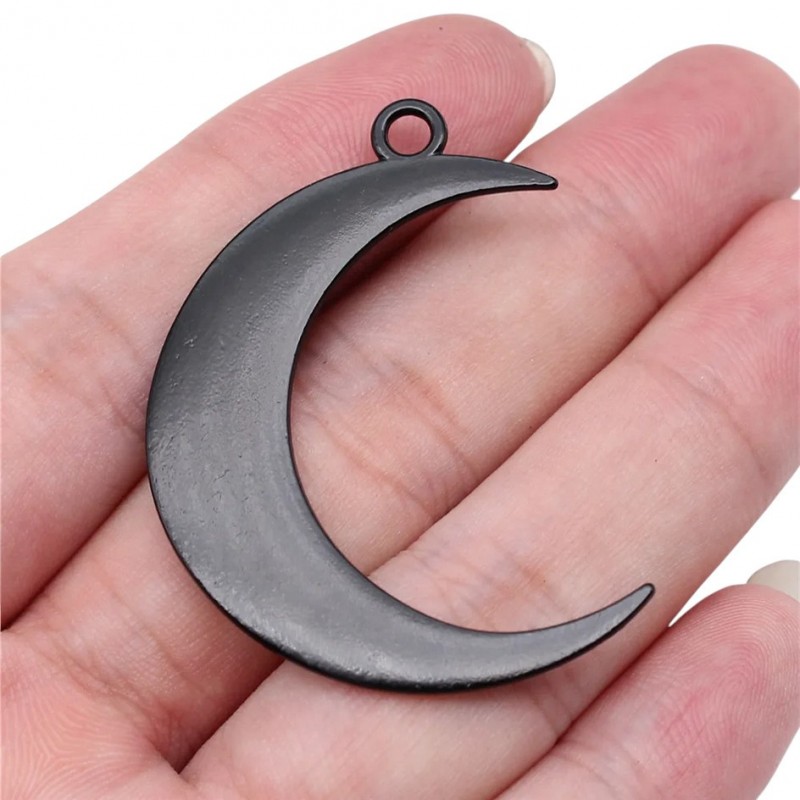 Breloque Pendentif Lune Noir Gothique 44x32mm