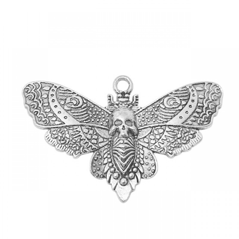2 Breloques Mite Papillon Tête de Mort Gothique 40x25mm