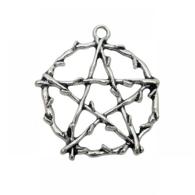 2 Breloques Pentacle Métal Argenté Étoile Sorcière Gothique 28x26mm