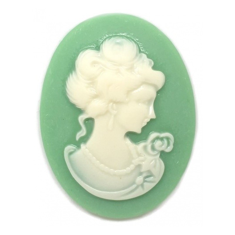 Camée Lady Vintage Vert et Ivoire 30x40mm